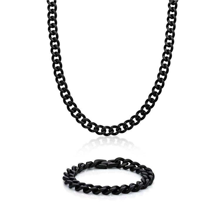 Thick Curb Chain Gift Set in Black Ion Plated Stainless Steel, 22"
