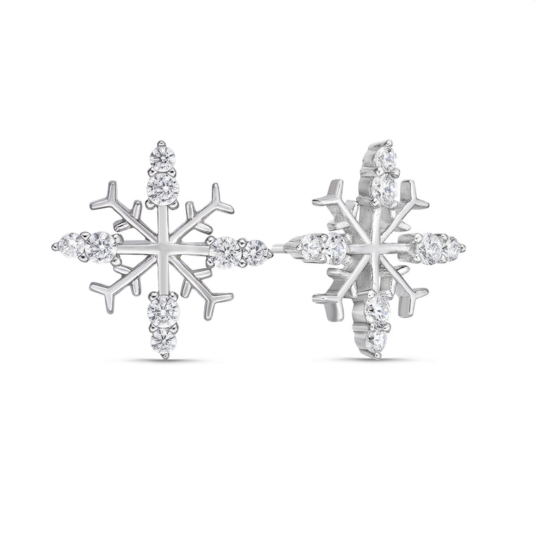 Cubic Zirconia Snowflake Stud Earring in Sterling Silver