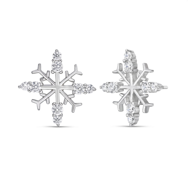 Cubic Zirconia Snowflake Stud Earring in Sterling Silver