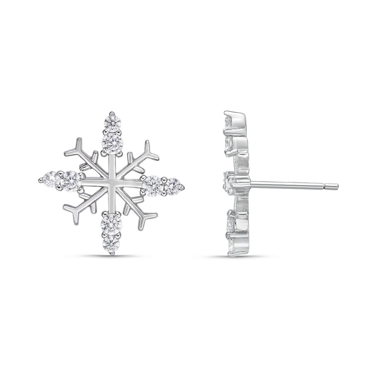 Cubic Zirconia Snowflake Stud Earring in Sterling Silver