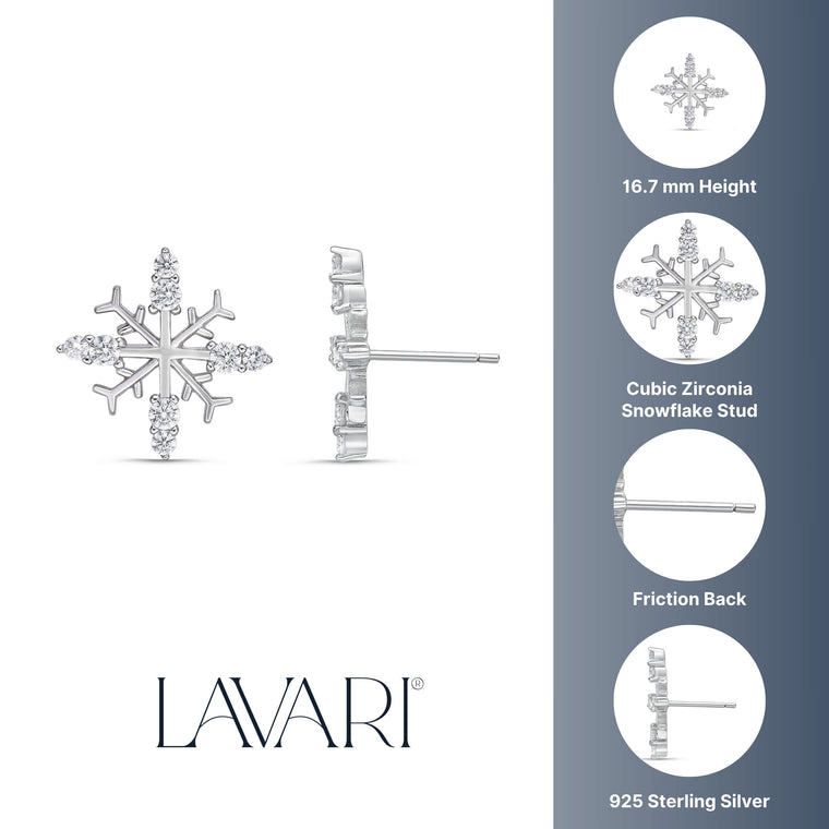 Cubic Zirconia Snowflake Stud Earring in Sterling Silver