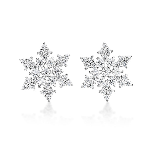 Cubic Zirconia Pointed Snowflake Stud Earring in Sterling Silver