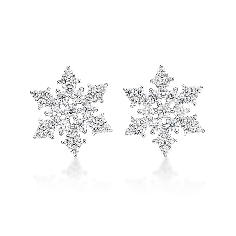 Cubic Zirconia Pointed Snowflake Stud Earring in Sterling Silver