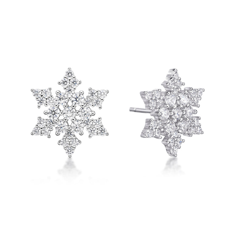 Cubic Zirconia Pointed Snowflake Stud Earring in Sterling Silver