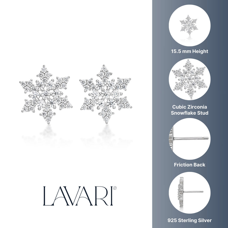 Cubic Zirconia Pointed Snowflake Stud Earring in Sterling Silver