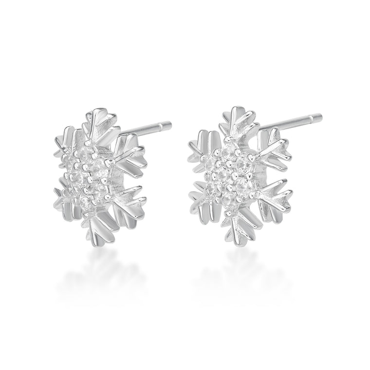 Cubic Zirconia Rounded Snowflake Stud Earring in Sterling Silver
