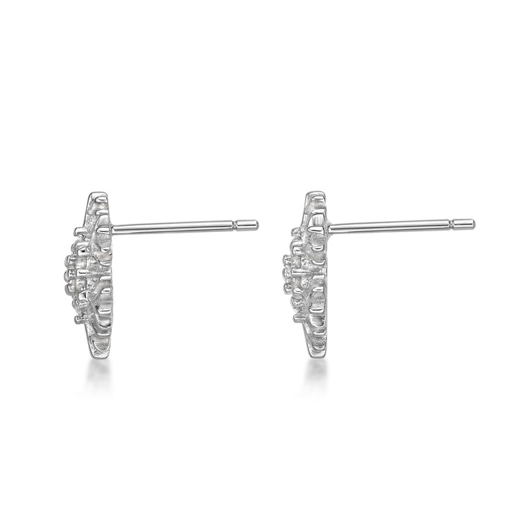 Cubic Zirconia Rounded Snowflake Stud Earring in Sterling Silver