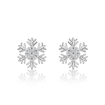 Cubic Zirconia Rounded Snowflake Stud Earring in Sterling Silver