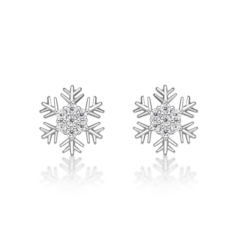 Cubic Zirconia Rounded Snowflake Stud Earring in Sterling Silver