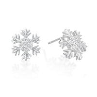Cubic Zirconia Rounded Snowflake Stud Earring in Sterling Silver