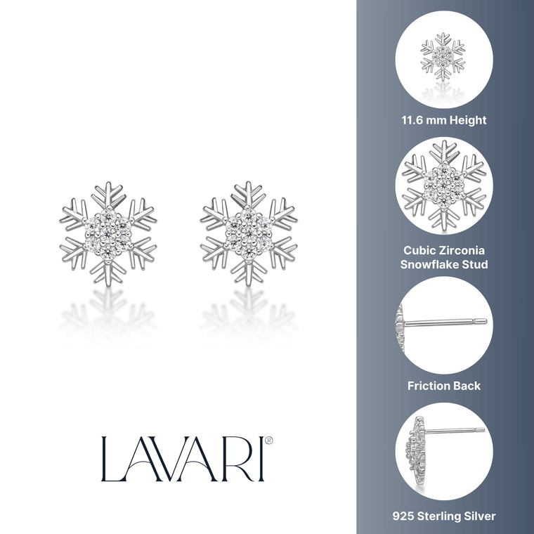 Cubic Zirconia Rounded Snowflake Stud Earring in Sterling Silver