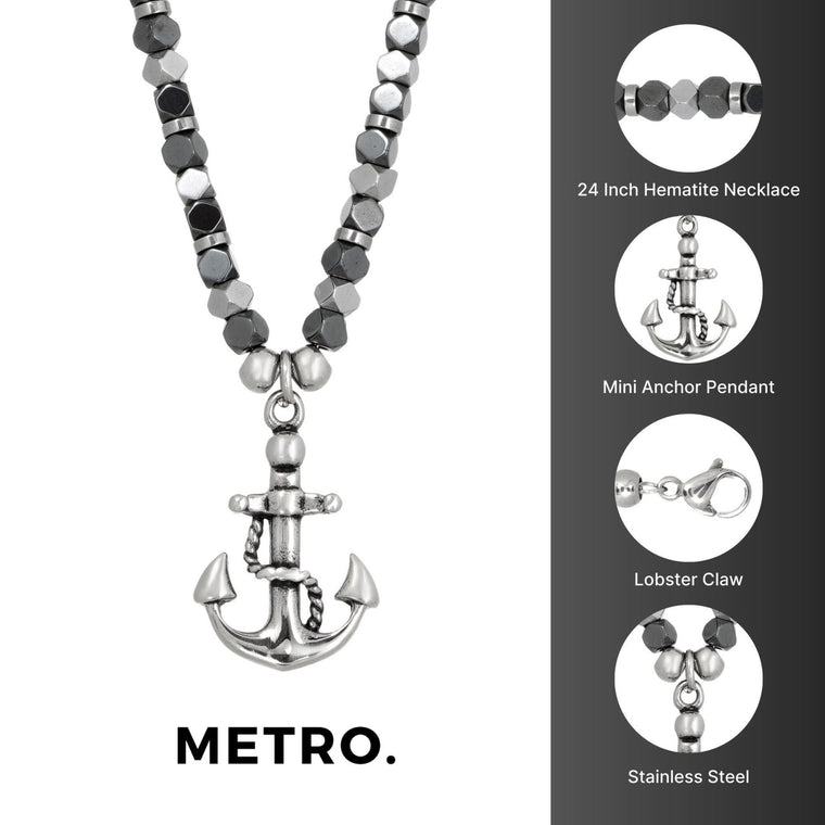 Mini Anchor Beaded Necklace in Stainless Steel
