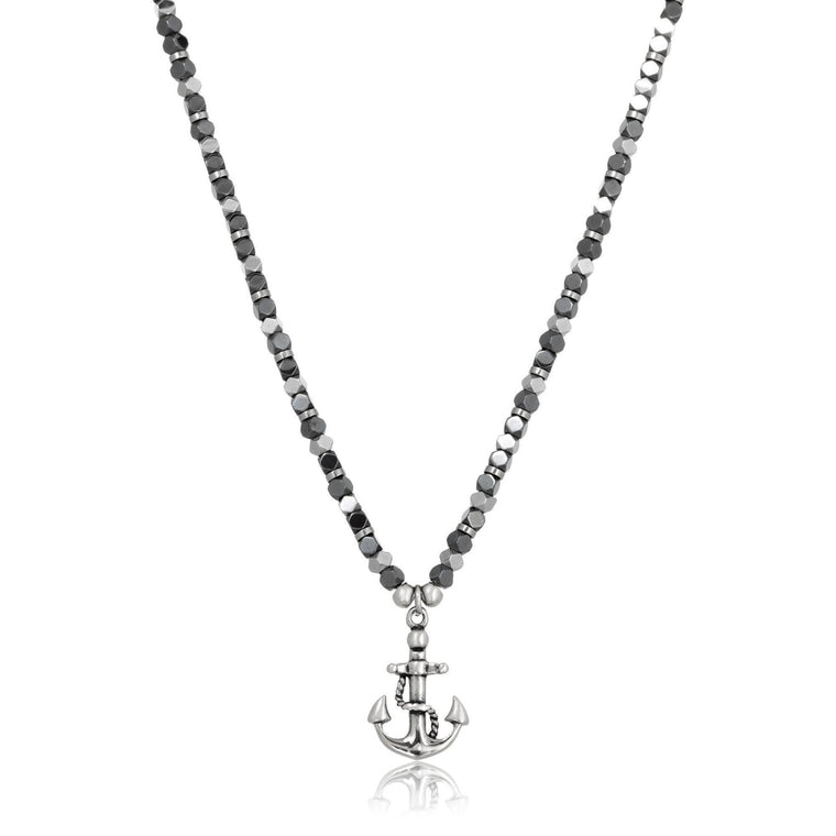 Mini Anchor Beaded Necklace in Stainless Steel