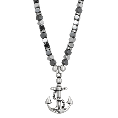 Mini Anchor Beaded Necklace in Stainless Steel