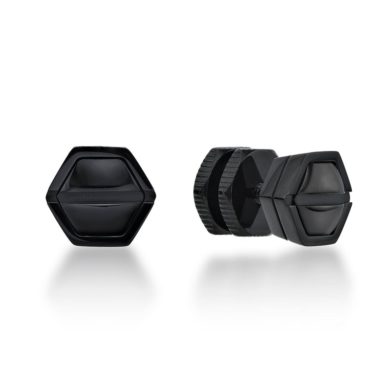 Hexagon Stud Earring in Black Ion Plated Stainless Steel