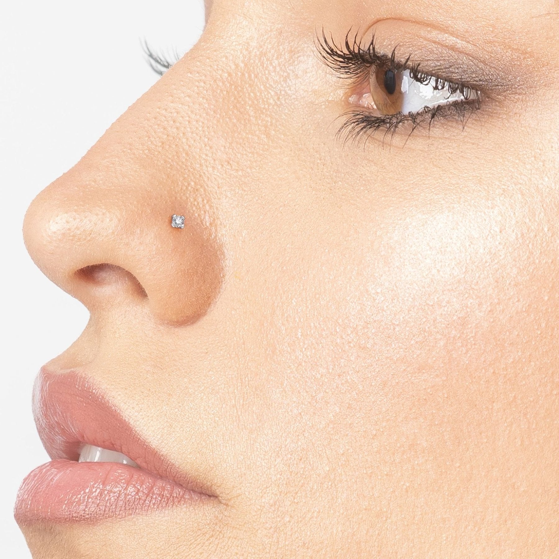 14K Gold L-Shaped Diamond Nose Ring - 20G