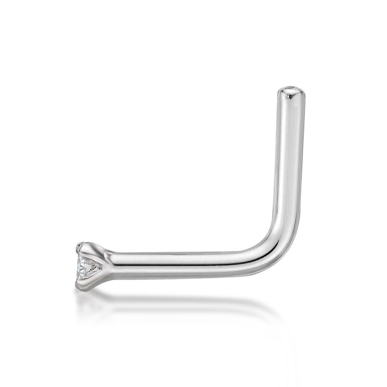 14K Gold L-Shaped Diamond Nose Ring - 20G