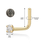 14K Gold L-Shaped Diamond Nose Ring - 20G
