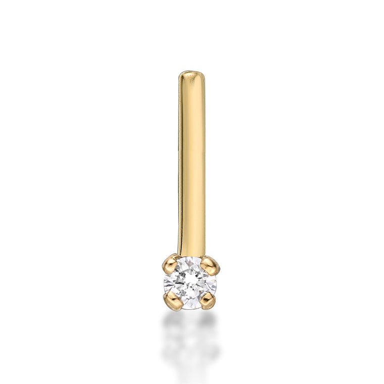 14K Gold L-Shaped Diamond Nose Ring - 20G