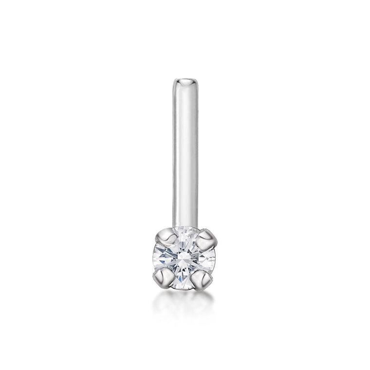 14K Gold L-Shaped Diamond Nose Ring - 20G