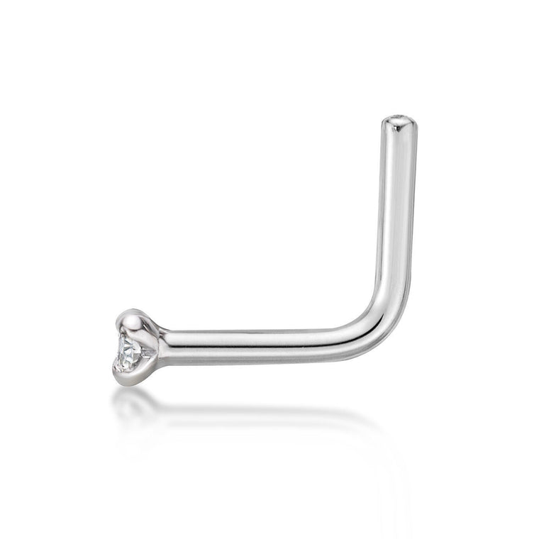 14K Gold L-Shaped Diamond Nose Ring - 20G