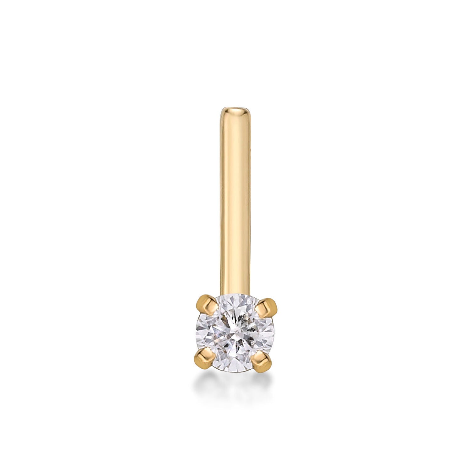14K Gold L-Shaped Diamond Nose Ring - 20G