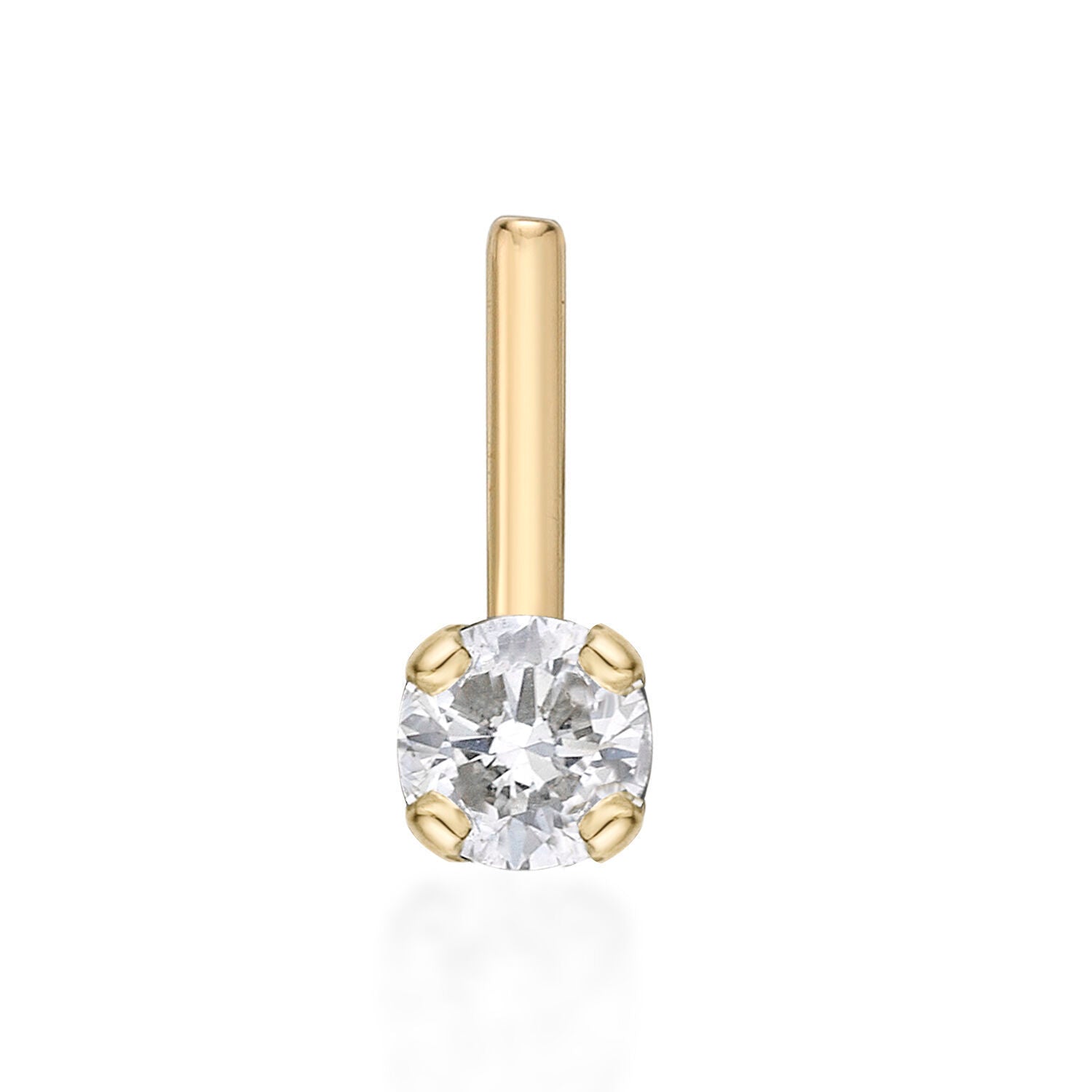 14K Gold L-Shaped Diamond Nose Ring - 20G