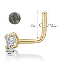 14K Gold L-Shaped Diamond Nose Ring - 20G