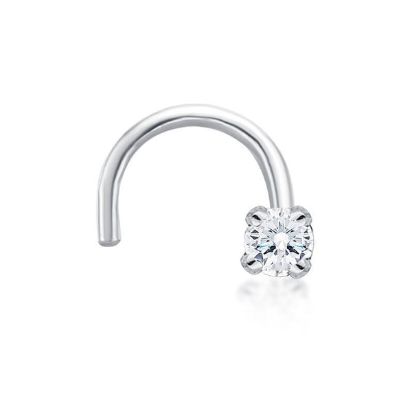 14K Gold Screw Diamond Nose Ring - 20G