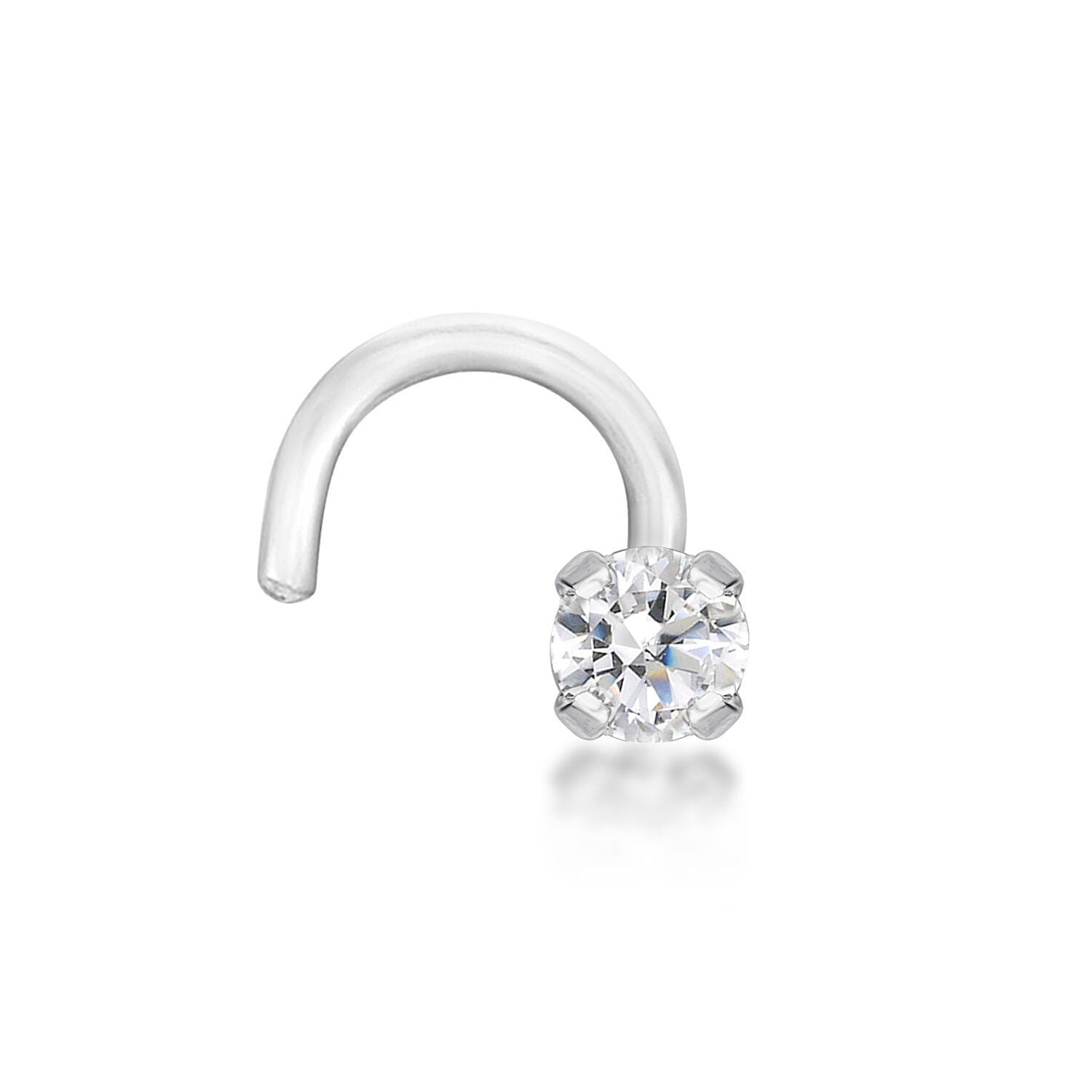 14K Gold Screw Diamond Nose Ring - 20G