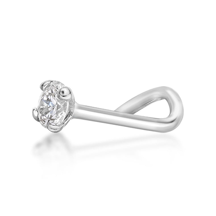 14K Gold Screw Diamond Nose Ring - 20G