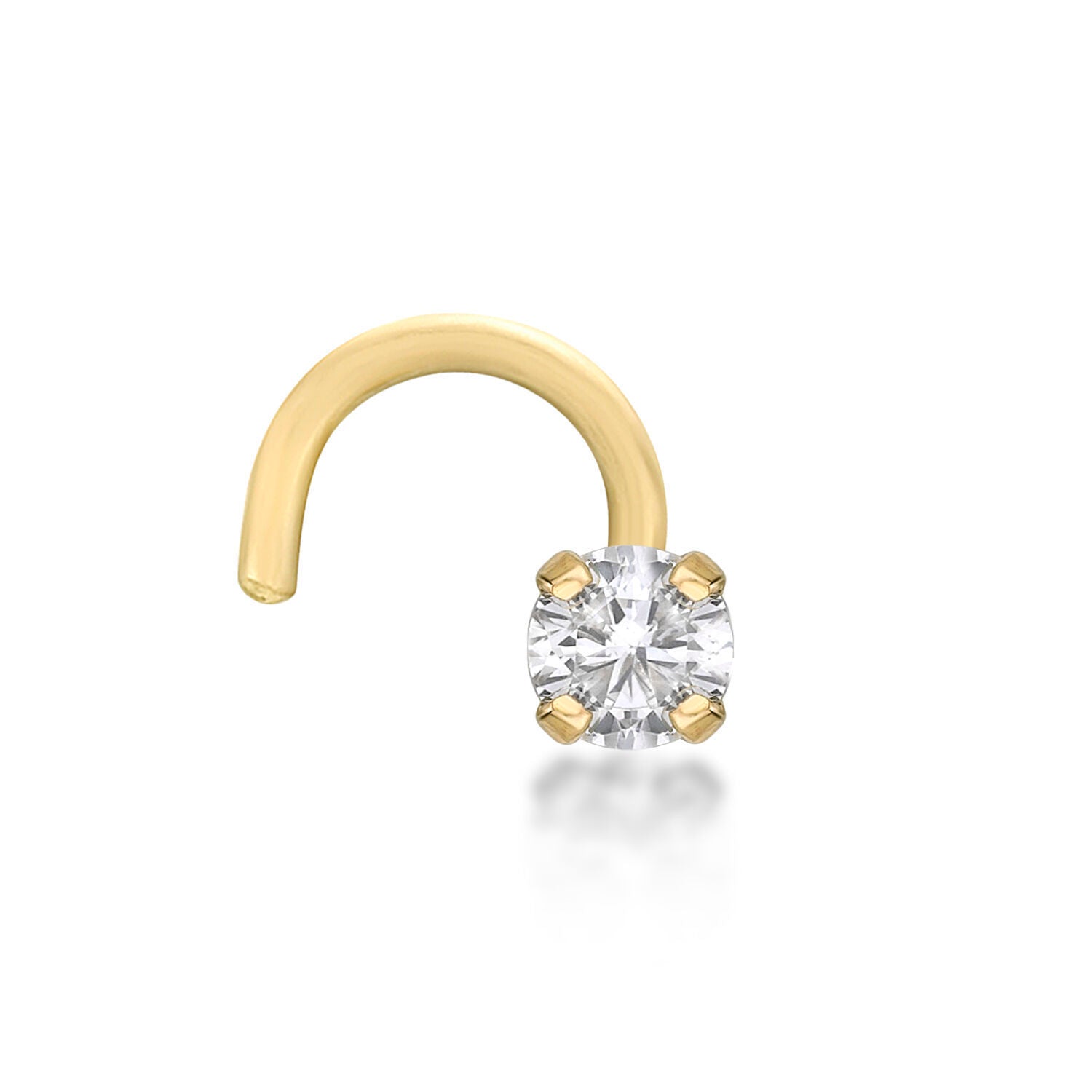 14K Gold Screw Diamond Nose Ring - 20G