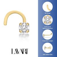 14K Gold Screw Diamond Nose Ring - 20G