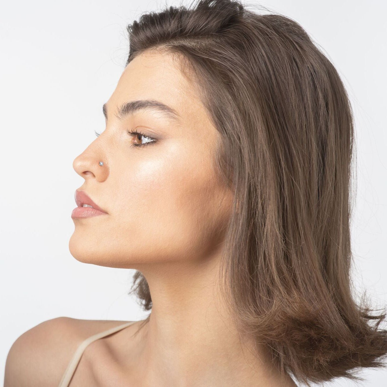 14K Gold Straight Bone Diamond Nose Ring - 20G