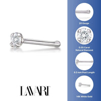 14K Gold Straight Bone Diamond Nose Ring - 20G
