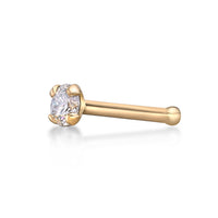 14K Gold Straight Bone Diamond Nose Ring - 20G