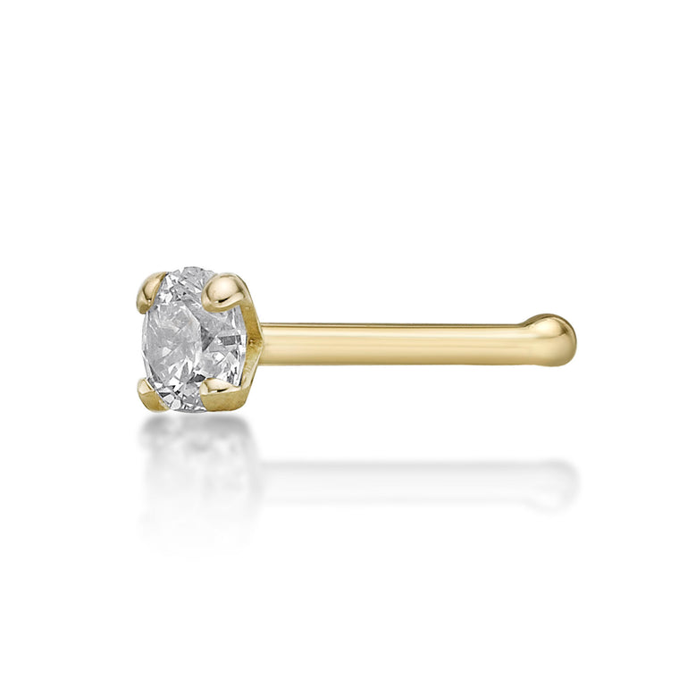 14K Gold Straight Bone Diamond Nose Ring - 20G