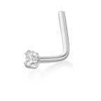14K L-Shaped Cubic Zirconia Nose Ring - 20G