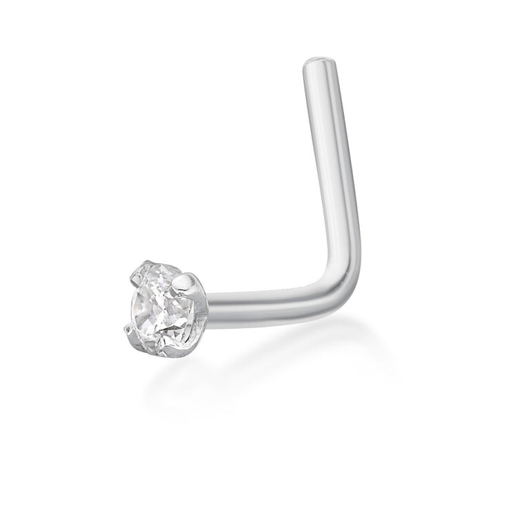 14K L-Shaped Cubic Zirconia Nose Ring - 20G