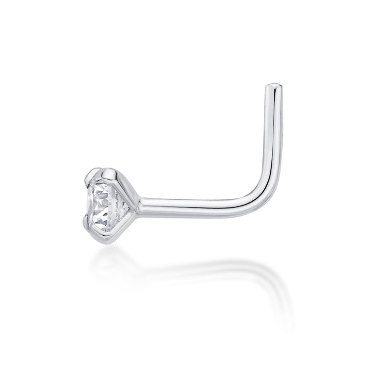 14K L-Shaped Cubic Zirconia Nose Ring - 20G