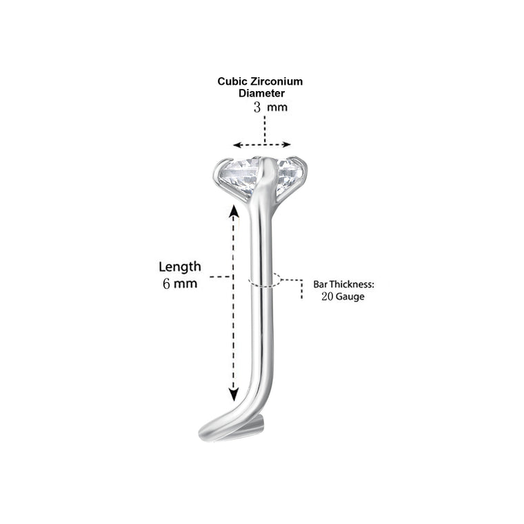 14K Screw Cubic Zirconia Nose Ring - 20G