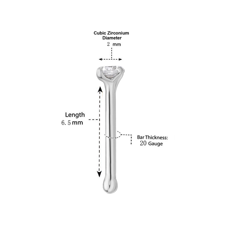 14K Cubic Zirconia Nose Stud - 20G