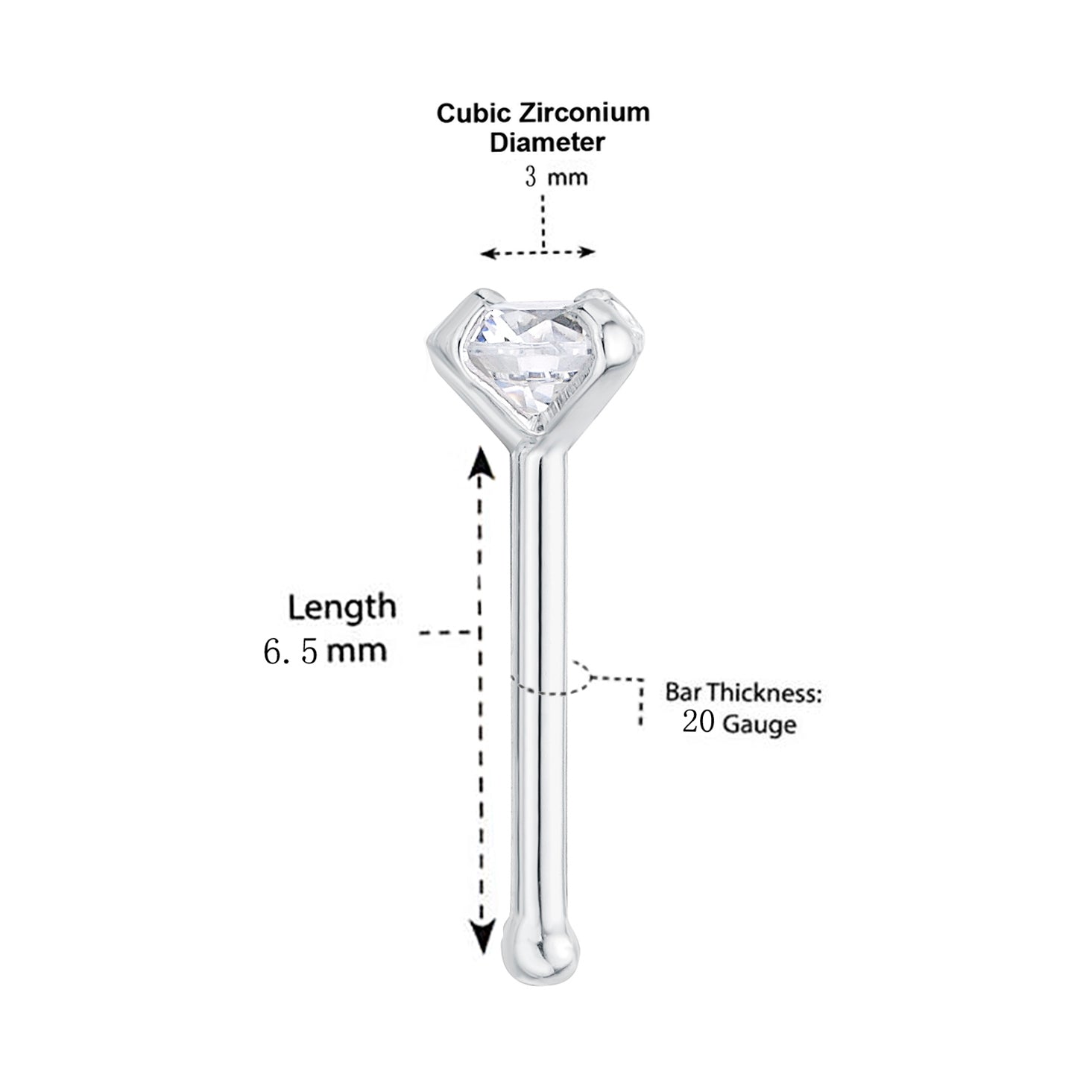 14K Cubic Zirconia Nose Stud - 20G