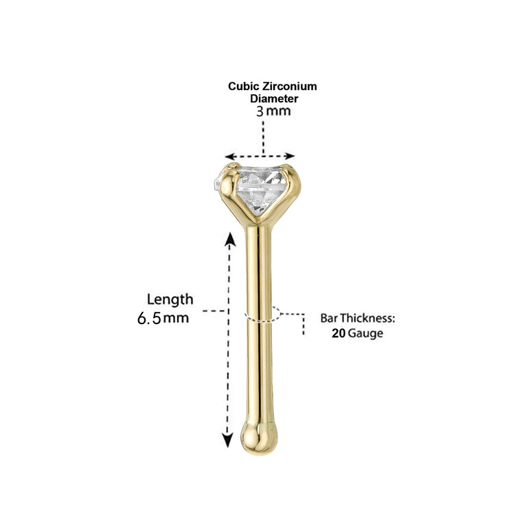 14K Cubic Zirconia Nose Stud - 20G