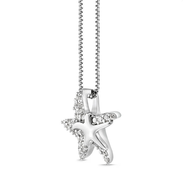 Diamond Mother & Child Starfish Pendant in Sterling Silver (1/10 ct. tw.)