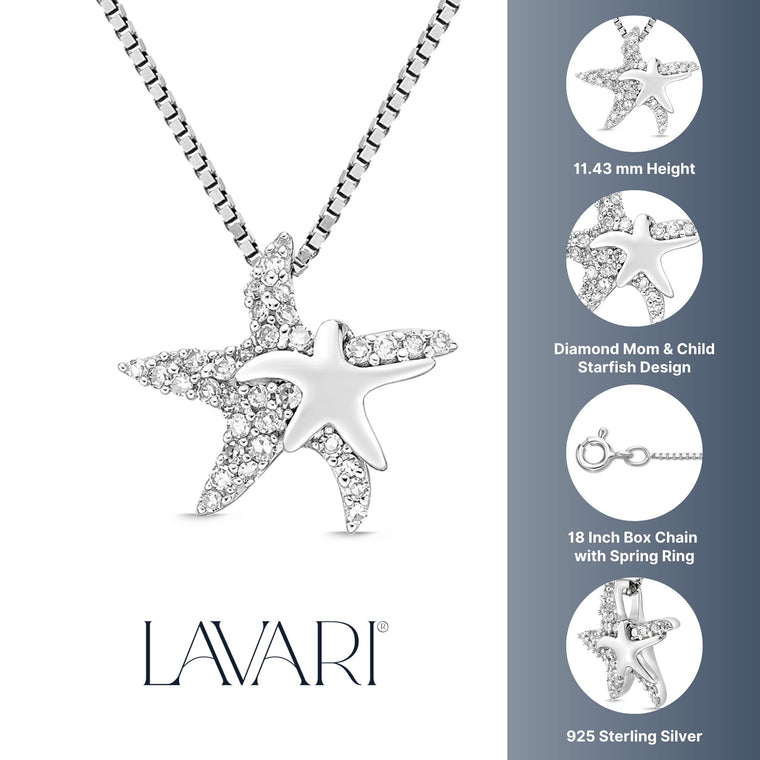 Diamond Mother & Child Starfish Pendant in Sterling Silver (1/10 ct. tw.)