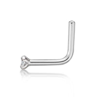 14K Gold L-Shaped Diamond Nose Ring - 20G