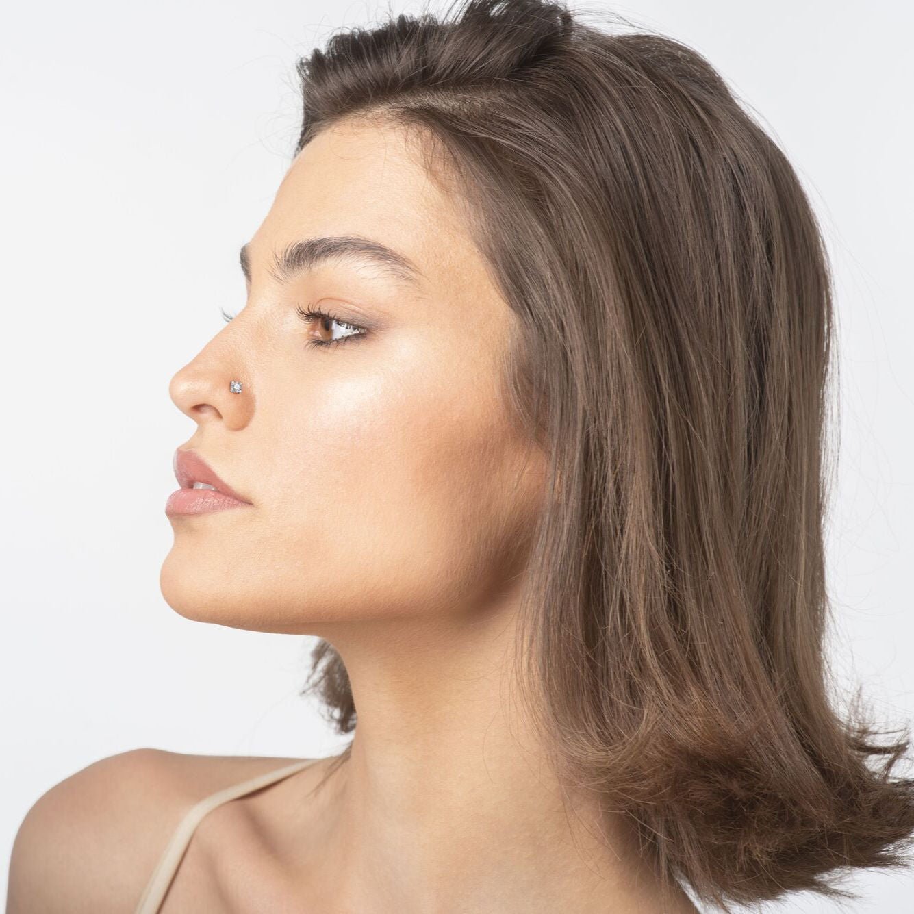 14K Gold L-Shaped Diamond Nose Ring - 20G