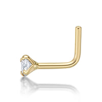 14K Gold L-Shaped Diamond Nose Ring - 20G