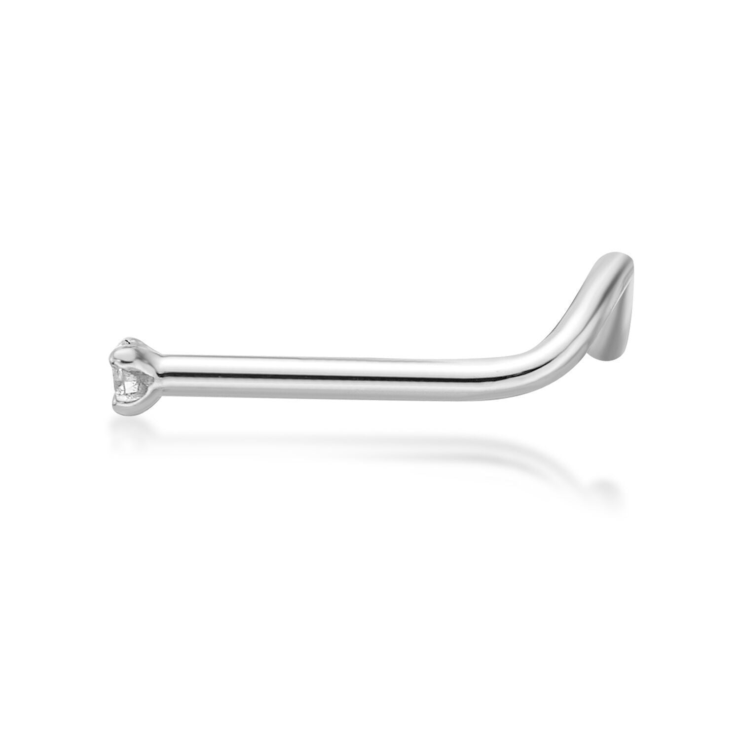 14K Gold Screw Diamond Nose Ring - 20G